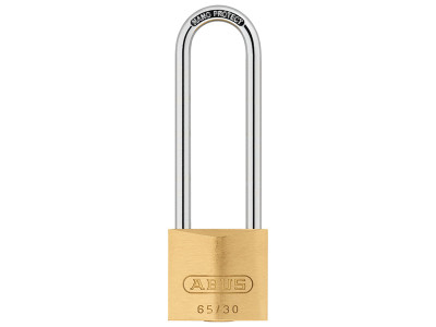 ABUS Mechanical 65/30mm Brass Padlock 60mm Long Shackle Carded - The ABUS 65 Series Brass Padlocks have a solid brass body and a hardened steel shackle with NANO PROTECT&trade; coating