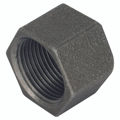 3/8" BSPP FEMALE CAP BLACK GF300 - 3/8" BSP Parallel Female, Malleable Iron Pipe Fitting, Black, Cap, Hexagonal, Fig