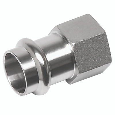 15MM X 1/2" S9000 STRAIGHT FEMXFEM BSPT - 1/2" BSP Tapered Female x 15mm Inside Diameter, Press Fit Piping System, Series 9000, Female End x Female Threaded, Straight, Stainless Steel, EPDM, Seal, Working Temperature -30Ã‚Â°C to +120Ã‚Â°C, Maximum Working