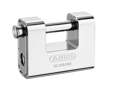 ABUS Mechanical 92/80mm Monoblock Brass Body Shutter Padlock Carded - The ABUS 92 Series Monoblock Shutter Padlocks have a solid brass body encased in hardened steel jacket