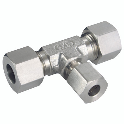 28X10X28MM OD TEE REDUCER ST/ST (L) - 28mm Outside Diameter x 10mm Outside Diameter x 28mm Outside Diameter, Hydraulic 316 Stainless Steel DIN 2353 Compression Fitting, Tube x Tube Reducing on Branch and Run, Light Duty, Tee, Maximum Pressure 250 bar, PH