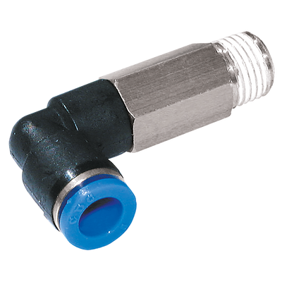 3/16" OD x 1/4" NPT Male Elbow Long - 3/16" NPT Male x 3/16" Outside Diameter, Pneumatic One Touch Plastic Push-in Imperial Tube Fitting, Extended, 90Ã‚Â° Stud Swivel Elbow, Plastic/Brass Nickel Plated, Working Temperature 0Ã‚Â°C to +60Ã‚Â°C, Maximum Work