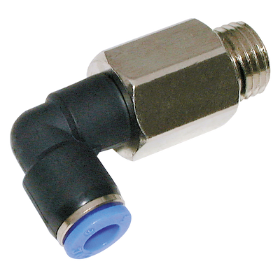 10MM OD X 3/8" BSPP MALE STUD EXT ELBOW - 3/8" BSP Parallel Male x 10mm Outside Diameter, Pneumatic One Touch Plastic Push-in Metric Tube Fitting, Extended, 90° Stud Swivel Elbow, Plastic/Brass Nickel Plated, Working Temperature 0°C to +60°C, Max 10MM OD X 3/8" BSPP MALE STUD EXT ELBOW - 3/8" BSP Parallel Male x 10mm Outside Diameter, Pneumatic One Touch Plastic Push-in Metric Tube Fitting, Extended, 90° Stud Swivel Elbow, Plastic/Brass Nickel Plated, Working Temperature 0°C to +60°C, Max