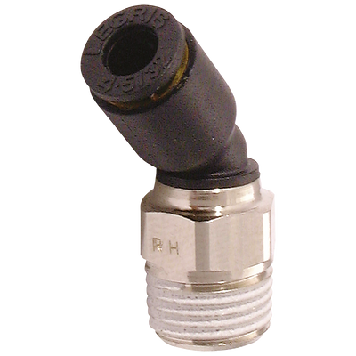4MM OD X 1/8" 45DEG.MALE ELBOW - 1/8" BSP Taper Male x 4mm Outside Diameter, LF3000 Metric Push-in Tube Fitting, 45Ã‚Â° Stud Elbow, Plastic/Brass Nickel Plated, Working Temperature -20Ã‚Â°C to +80Ã‚Â°C, Maximum Working Pressure 20 bar, Parker LegrisAll