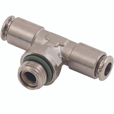 MALE SWIVEL TEE PARALLEL 8MM TO 1/4" - 1/4" BSP Parallel x 8mm Outside Diameter, Male Swivel Branch Tee, Brass Nickel Plated, Working Temperature -20Ã‚Â° C to +150Ã‚Â°C, Working Pressure -0