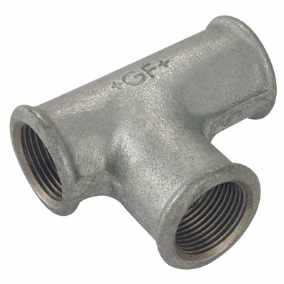 3/4" BSPP PITCHER TEE GALVANISED GF131G - 3/4" BSP Parallel Female, Malleable Iron Pipe Fitting, Galvanised, Equal Pitcher Tee, Fig