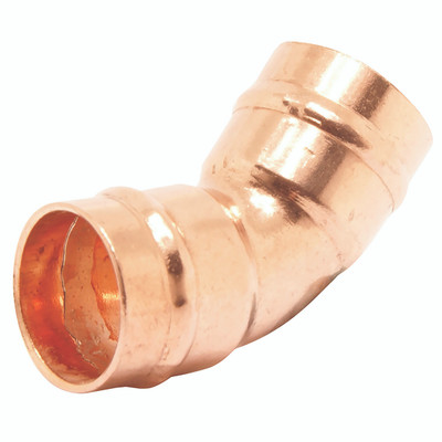 22MM SOLDER RING 45Â° ELBOW - 22mm Outside Diameter, Plumbing Solder Ring Coupling, Equal, 45Â° Elbow, Copper, BS EN 1254 Part 1 Standard, Working Temperature -40Â°C to +110Â°C, FT ProAll images used are for illustrative purposes only