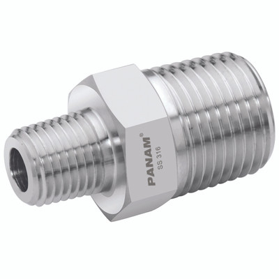 1/2" NPT x 1/4" NPT Male/Male - 1/2" NPT Male x 1/4" NPT Male, Instrumentation Pipe Fitting, Reducing, Stainless Steel, PanamAll images used are for illustrative purposes only