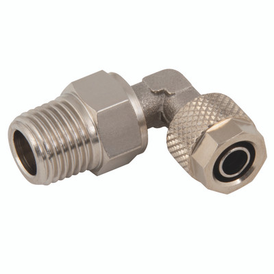 10/08MM OD X 1/4" BSPT MALE SW ELBOW - 1/4" BSP Taper Male, Pneumatic Quick-fit Push-on Fitting, 90Ã‚Â° Stud Swivel Elbow, to Fit 10/8 Tube, Nickel Plated Brass, Working Temperature -18Ã‚Â°C to +70Ã‚Â°C, Maximum Working Pressure 15 bar, KelmAll images