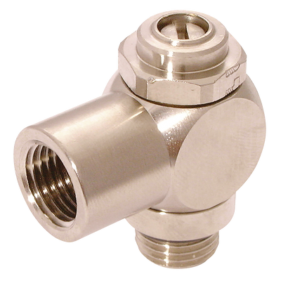 3/8 EXHAUST - WITH THREADED FITTING - 1/4" BSP Parallel Male, Uni-Directional to Suit Cylinder, 90Ã‚Â° Manual Flow Controller with Recessed Adjustment Screw, Parker LegrisAll images used are for illustrative purposes only