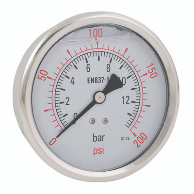 100MM 0-12BR ST.ST.1/2" CNTR BK GAUGE - 1/2" BSP Parallel Male, 1/2" BSP Parallel, All Stainless Steel, Back Connection Pressure Gauges, 100mm Dial Diameter, All Stainless Steel, Working Pressure 0 to 12 bar, FT ProAll images used are for illustrative