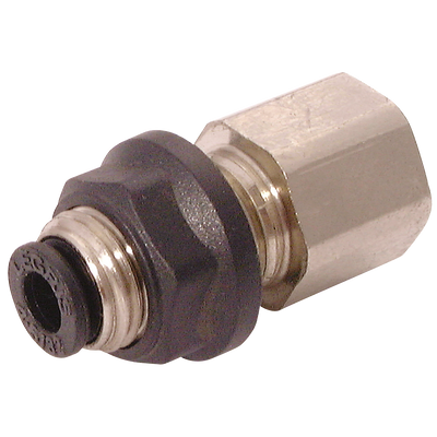 6MM X 1/8" FEMALE BULKHEAD BSPP - 1/8" BSP Parallel Female x 6mm Outside Diameter, LF3000 Metric Push-in Tube Fitting, Bulkhead Connector, Plastic/Brass Nickel Plated, Working Temperature -20Ã‚Â°C to +80Ã‚Â°C, Maximum Working Pressure 20 bar, Parker Legri