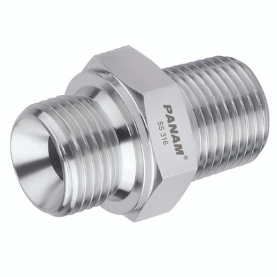 1/4" BSP x 3/8" NPT Male/Male - 1/4" BSP Parallel Male x 3/8" NPT Male, 10,000 psi Rated Steel Adaptor, 316 Stainless Steel, Maximum Working Pressure 690 bar, PanamAll images used are for illustrative purposes only 1/4" BSP x 3/8" NPT Male/Male - 1/4" BSP Parallel Male x 3/8" NPT Male, 10,000 psi Rated Steel Adaptor, 316 Stainless Steel, Maximum Working Pressure 690 bar, PanamAll images used are for illustrative purposes only