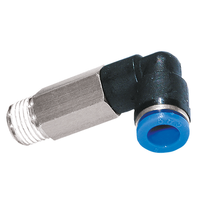 10mm x 3/8" NPT Male Elbow Extended - 3/8" NPT Male x 10mm Outside Diameter, Pneumatic One Touch Plastic Push-in Metric Tube Fitting, Extended, 90Ã‚Â° Stud Swivel Elbow, Plastic/Brass Nickel Plated, Working Temperature 0Ã‚Â°C to +60Ã‚Â°C, Maximum Working