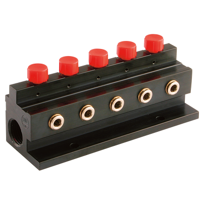 3/4" BSPP IN X 5 WAY 3/8" BSPP OUT - 1 x 3/4" BSP Parallel Female Inlet x 5 x 3/8" BSP Parallel Female Outlets, Manifold, 5 & 10 Way Minifold, Aluminium, Working Temperature -20Ã‚Â°C  to +90Ã‚Â°C, Working Pressure -1 to 10 bar, HNLAll images used are f