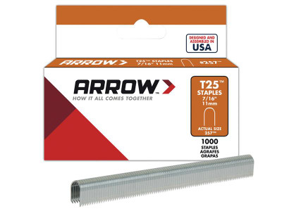 Arrow T25 Staples 11mm (7/16in) (Box 1000) - Arrow Round Crown Staples for T25 Wire/Cable Tacker and T2025 Dual-Purpose Tacker