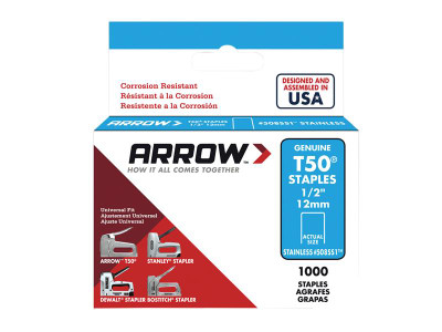 Arrow T50 Staples Stainless Steel 508SS 12mm (1/2in) (Box 1000) - Top-quality 0