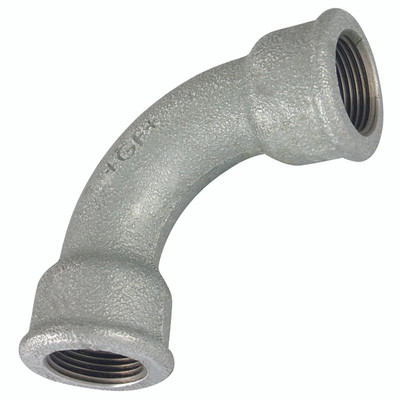 1/2" BSPP FEM/FEM LONG BEND GALVANISED GF2G - 1/2" BSP Parallel Female, Malleable Iron Pipe Fitting, Galvanised, Equal 90Ã‚Â° Bend, Fig