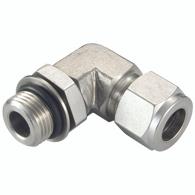 3/4" BSP x 12mm Outside Diameter Elbow - 3/4" BSP Parallel Male x 12mm Outside Diameter, Hydraulic Twin Ferrule Metric Compression Fitting, 90Ã‚Â° Positionable Elbow, 316 Stainless Steel, PanamAll images used are for illustrative purposes only