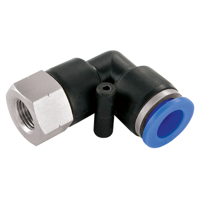 5/32" OD X 1/8" NPT FEM ELBOW PUSHIN - 5/32" NPT Female x 5/32" Outside Diameter, Pneumatic One Touch Plastic Push-in Imperial Tube Fitting, 90Ã‚Â° Stud Swivel Elbow, Plastic/Brass Nickel Plated, Working Temperature 0Ã‚Â°C to +60Ã‚Â°C, Maximum Working Pre