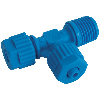 1/4" BSPT Male x 12 x 10mm OD Male Run Tee - 1/4" BSP Tapered Male, Polypropylene Fitting, Stud Run Tee, To Suit Tube Size 12 x 10mm, Working Temperature -5Ã‚Â°C to +60Ã‚Â°C, Maximum Working Pressure 10 bar, TefenAll images used are for illustrative pu
