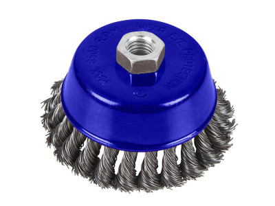 BlueSpot Tools Twist Knot Cup Brush 100mm M14 X 2 - BlueSpot Tools Twist Knot Cup Brushes are manufactured from hardened steel wire for increased durability