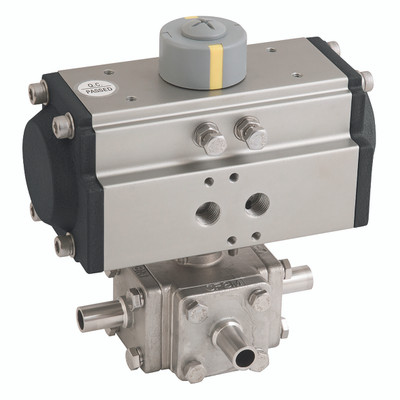 2 1/2"OD B/WELD 3WL 2057CBL WITH HSA-105 - 1/2" Butt Weld, 3 Way, Hygienic Ball Valve Fitted with a Pneumatic Actuator, L Port, Single Acting, Stainless Steel Valve Material, Valve Working Temperature -20Ã‚Â°C to +200Ã‚Â°C, Actuator Working Temperature -2