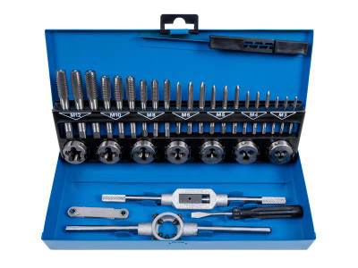 BlueSpot Tools Metric Tap and Die Set, 32 Piece - BlueSpot Tools Metric Tap and Die Set, manufactured from alloy steel and features a range of taps and dies for cutting and cleaning threads