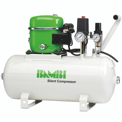 SILENT AIR COMPRESSOR 24 LTR TANK L/M 50 - Air Compressor, 24 Litre Tank, 100 LPM, 1 Horse Power, 220-240V, Maximum Working Pressure 8 bar, BambiAll images used are for illustrative purposes only