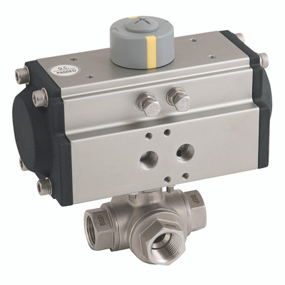 1.1/4" ST/ST T PORT B/V F/W HTS-083 - 1/4" BSP Parallel, 3 Way Ball Valve Fitted with a Pneumatic Actuator, T Port, Single Acting, Stainless Steel Valve Material, FPM Seal Material, Valve Working Temperature -25°C to +180°C, Actuator Working Tempera 1.1/4" ST/ST T PORT B/V F/W HTS-083 - 1/4" BSP Parallel, 3 Way Ball Valve Fitted with a Pneumatic Actuator, T Port, Single Acting, Stainless Steel Valve Material, FPM Seal Material, Valve Working Temperature -25°C to +180°C, Actuator Working Tempera
