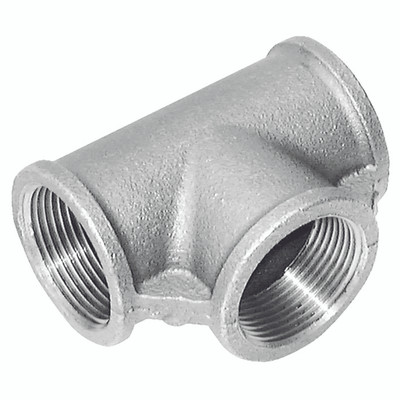 4" GALV. FEMALE EQUAL TEE BSPP - 1" BSP Tapered Female, Malleable Iron Pipe Fitting, Galvanised, Equal Tee, Fig 4" GALV. FEMALE EQUAL TEE BSPP - 1" BSP Tapered Female, Malleable Iron Pipe Fitting, Galvanised, Equal Tee, Fig