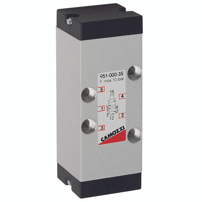 SIZE 3 MECHANICAL SPRING RETURN 5/2 VALV - Series 9, Electro Pneumatically & Pneumatically Operated, 5/2 Mechanical Spring Return (951, 952 and 953), 1mm Port Size, Maximum Working Pressure 10 bar, CamozziAll images used are for illustrative purposes o