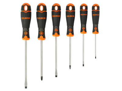 Bahco B219.006 BAHCOFIT Screwdriver Set, 6 Piece - Bahco BAHCOFIT Screwdrivers have 2-component handles with vertical grooves for comfortable grip and maximum force transmission