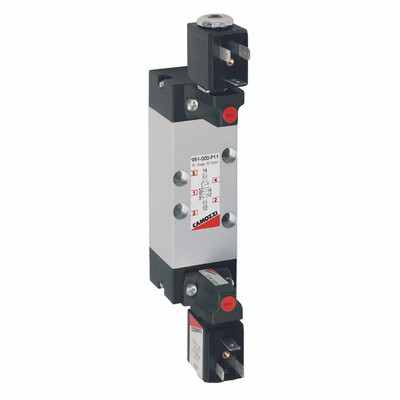 SIZE 1 SOL/SOL 24V 50/60HZ 3.5VA - Series 9, Electro Pneumatically & Pneumatically Operated Double Solenoid, Size 1, 5/2 Manual Override Spring Return (951),Valve Only, CamozziAll images used are for illustrative purposes only