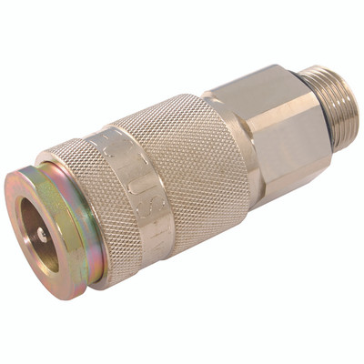 G1" MALE SERIES 57KB COUPLING - 3/4" BSP Parallel Male Coupling, Series 57KB, Standard, Pneumatic Quick Release, Valved, Brass Nickel Plated, Nitrile Seal, Working Temperature -20Ã‚Â°C to +100Ã‚Â°C, Maximum Working Pressure 35 bar, Parker RectusAll ima
