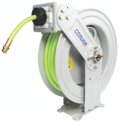 H/REEL 3/8" HI-VIZ 15MTR &3/8"BSPT BRASS - 3/8" BSP Tapereded Female Inlet x 3/8" BSP Tapereded Male Outlet x 3/8" Inside Diameter, Spring Rewind, 3/8", Mountable Steel Air Hose Reel, 15 Metres Length, Hi Vis Polyvinyl Chloride, Maximum Working Pressure 1