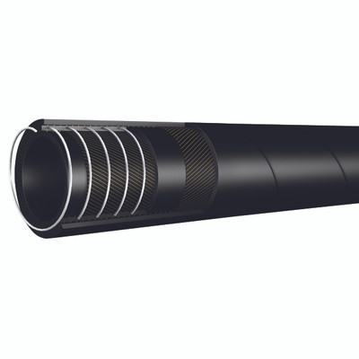 25MM  ID 10BAR OIL SUC&DEL HOSE 10M - 122mm Outside Diameter x 102mm Inside Diameter, Hydraulic Hose, 2 Yarn 1 Helix, 100R4, 10 Metre Coil, 610mm Bend Radius, Black, Synthetic Rubber, Fibre Braid, SAE 100R4, Bursting Pressure 30 bar, Working Temperature -