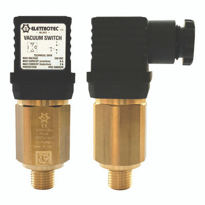 ADJ VAC SWITCH -500 TO -900 MBAR G1/4" - 1/4" BSP Parallel Male, Elletrotec Vacuum, Pressure and Temperature Switch, VSM Series, SPDT Contacts, Adjustable Vacuum Switch, Nitrile Seal, Brass, Working Temperature -5°C to +90°C, Working Pressure -0 ADJ VAC SWITCH -500 TO -900 MBAR G1/4" - 1/4" BSP Parallel Male, Elletrotec Vacuum, Pressure and Temperature Switch, VSM Series, SPDT Contacts, Adjustable Vacuum Switch, Nitrile Seal, Brass, Working Temperature -5°C to +90°C, Working Pressure -0