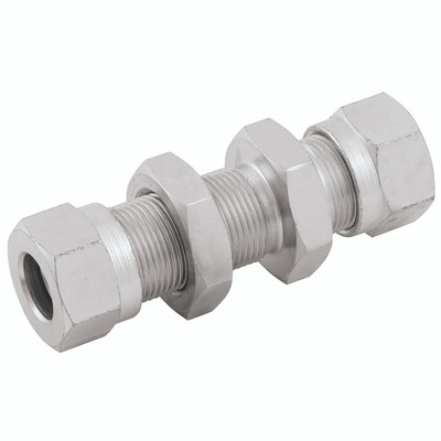 3/4" OD BULKHEAD COUPLING - 3/8" Outside Diameter, Hydraulic Imperial Compression Fitting, Bulkhead Straight, Maximum Working Pressure 690 bar, Steel, Betabite HydraulicsAll images used are for illustrative purposes only