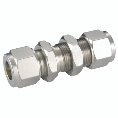 BULKHEAD UNION 5/8 OD - 1" Outside Diameter x 1" Outside Diameter, Hydraulic 316 Stainless Steel Twin Ferrule Imperial Compression Fitting, Equal Tube x Tube, Bulkhead Straight, PanamAll images used are for illustrative purposes only