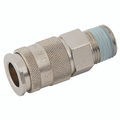 1/4" BSPT MALE COUPLING NICKEL PLATED - 1/4" BSP Taper Male Coupling, Series 25KA, Standard, Parker Rectus, Pneumatic Quick Release, Valved, Brass Nickel Plated, Nitrile Seal, Working Temperature -20Ã‚Â°C to +100Ã‚Â°C, Maximum Working Pressure 35 bar, Par