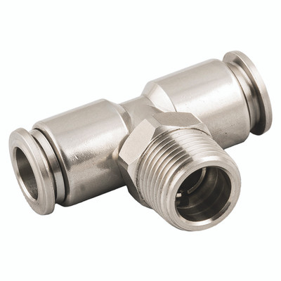 12MM OD X 3/8 BSPT MALE SW TEES 316 - 1/2" BSP Taper Male x 12mm Outside Diameter, Push-in Fitting, Stud Branch Swivel Tee, 316 Stainless Steel, Working Temperature -20Ã‚Â°C to +225Ã‚Â°C, Maximum Working Pressure 15 bar, AignepAll images used are for i