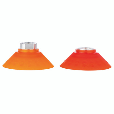 DEEP SUC CUP  90MM POLYURETHANE 19Ø HOLE - M10 Metric Male, 90mm Suction Area Diameter, IRHD of 60, Vmeca Suction Cup, VD Series, Polyurethane Deep Suction Cup with fitting, Translucent Orange, Working Temperature 0Â°C to +60Â°C, VmecaAll images used a