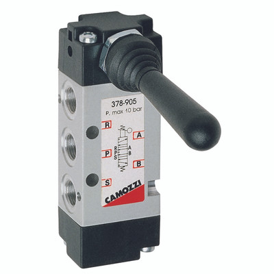 1/8 5/3 LEVER VALVE BISTABLE N/O - G1/8" BSP Parallel Female, 5/3 Way Centre Open, Lever, Bistable, Series 3 Manually Operated, Flow 500 NI/min, Maximum Working Pressure 10 Bar, CamozziAll images used are for illustrative purposes only