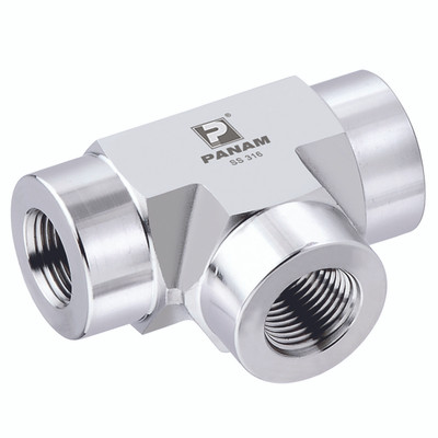 3/8" NPT F/F 10KPSI 316 TEE - 3/4" NPT Female, 10,000 psi Rated Steel Adaptor, Tee, 316 Stainless Steel, Maximum Working Pressure 690 bar, PanamAll images used are for illustrative purposes only