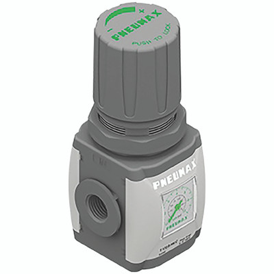 G3/8" REG (& GAUGE 0-8 BAR) - 3/8" BSP Parallel Female, Air Preparation, Panel Mounted Regulator Handle Mounted Gauge, Airplus Series, Working Temperature -5Ã‚Â¬Ã¢Ë†Å¾C to +50Ã‚Â¬Ã¢Ë†Å¾C, Maximum Working Pressure 2 bar, PneumaxAll images used are for i