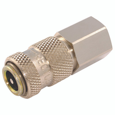 3/8" BSPP FEM  COUPLING BRASS NICKEL - 1/4" BSP Parallel Female Coupling, Series 27KA, Standard, Parker Rectus, Pneumatic Quick Release, Valved, Brass Nickel Plated, Nitrile Seal, Working Temperature -20Ã‚Â°C to +100Ã‚Â°C, Maximum Working Pressure 35 bar,