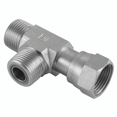 1.7/16" ORFS M/M/F SWIV FORGED RUN TEE - 9/16" ORFS Male x 9/16" ORFS Female, Hydraulic Adaptor Steel, Swivel Female on Run Forged, Tee, Zinc Plated Mild Steel, Maximum Working Pressure 289 bar, Burnett & HillmanAll images used are for illustrative pur