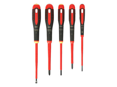 Bahco BE-9881S ERGO™ VDE Insulated Screwdriver Set, 5 Piece - Bahco ERGO&trade; VDE Insulated Screwdrivers are suitable for work on live equipment, up to 1,000 Volts, high quality blade insulation moulded directly onto the blade