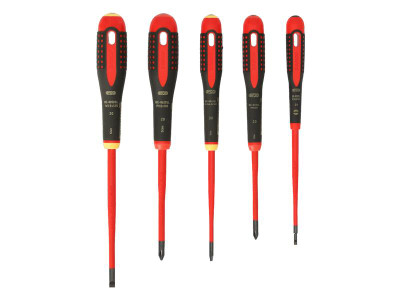 Bahco BE-9881SL ERGO™ Slim VDE Insulated Screwdriver Set, 5 Piece - Bahco ERGO&trade; VDE Insulated Screwdrivers are suitable for work on live equipment, up to 1,000 Volts, high quality blade insulation moulded directly onto the blade